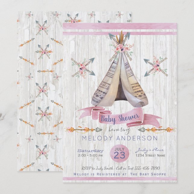 Invitación Boho Baby Pink Chica Baby Shower (Anverso / Reverso)