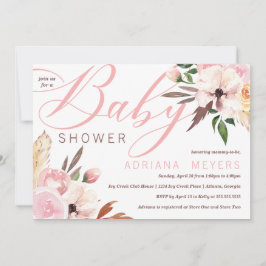 Invitación Boho Baby Shower, acuarela floral