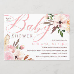 Invitación Boho Baby Shower, acuarela floral