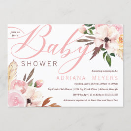 Invitación Boho Baby Shower, acuarela floral
