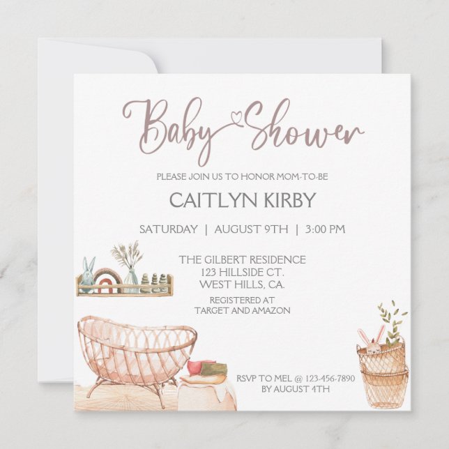 INVITACIÓN BOHO BABY SHOWER, BABY SHOWER, OH BABY (Anverso)