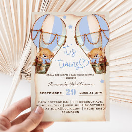 Invitación Boho Baby Shower Boho de los dobles osos con globo