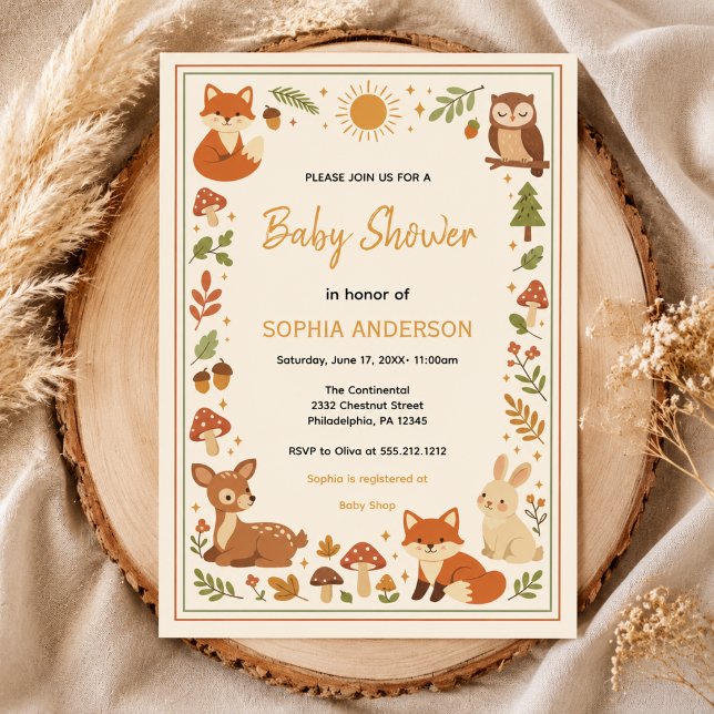 Invitación Boho Baby Shower Bosque | Animales del Bosque Rúst (Boho Woodland Baby Shower | Rustic Forest Animals Invitation)