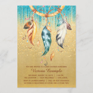 Invitación Boho Baby Shower Boy Chica Tribal Dream Catcher