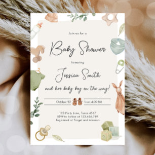 Invitación Boho Baby Shower Boy Neutral Clothes Rustic