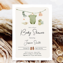 Invitación Boho Baby Shower Boy Neutral Clothes Rustic