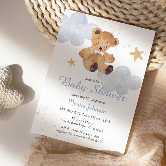 Invitación BOHO Baby Shower Boy | Oso y nubes (Subido por el creador)