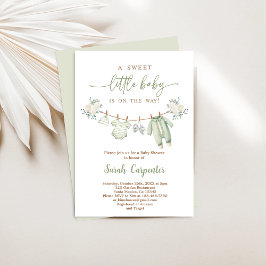 Invitación Boho Baby Shower Boy, ropa de bebé de Sage Green