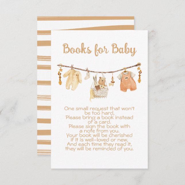 Invitación Boho Baby Shower Clothesline Bring un libro (Anverso / Reverso)