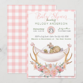 Invitación BOHO Baby Shower Coral Hammock Antlers Floral