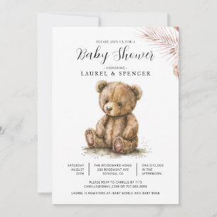 Invitación Boho Baby Shower de Oso de Peluche
