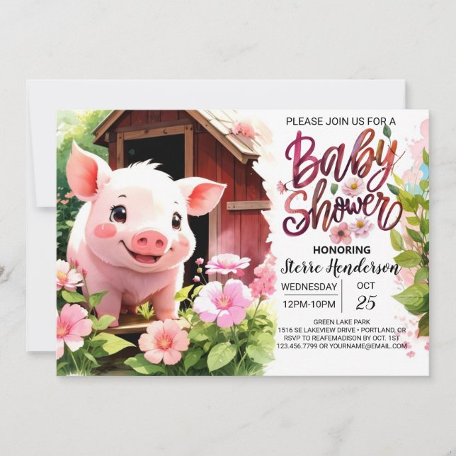 Invitación Boho Baby Shower, Fiesta rosa de cerdo (Anverso)
