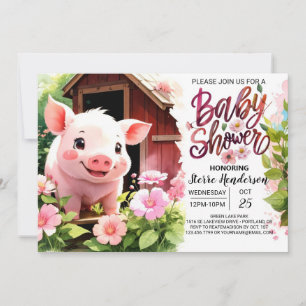Invitación Boho Baby Shower, Fiesta rosa de cerdo