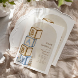 Invitación Boho Baby Shower, género neutral, bloques de letra