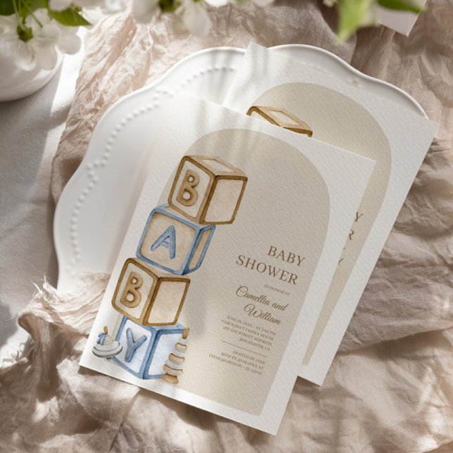 Invitación Boho Baby Shower, género neutral, bloques de letra (Subido por el creador)