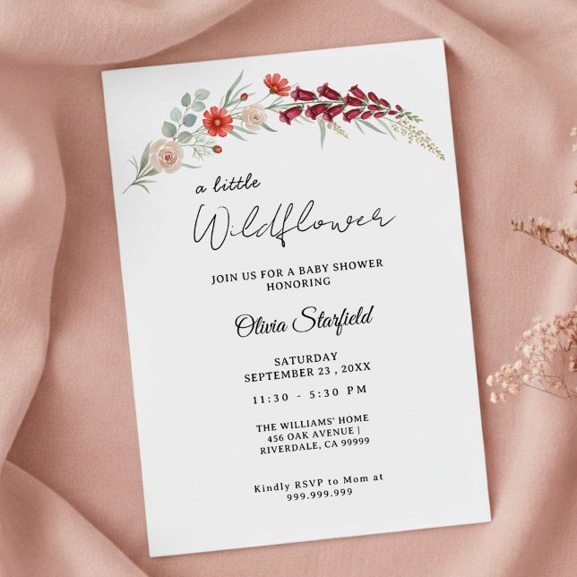 Invitación Boho Baby Shower Invitation red floral watercolor (Subido por el creador)