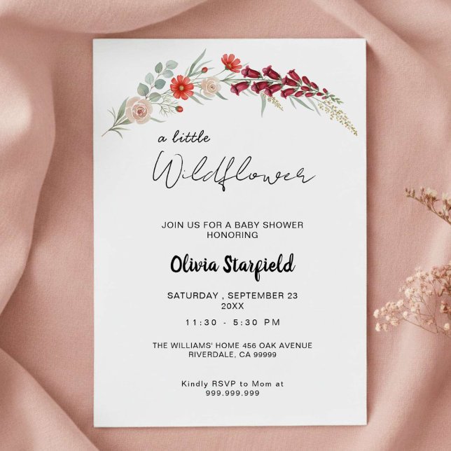 Invitación Boho Baby Shower Invitation red floral watercolor (Subido por el creador)