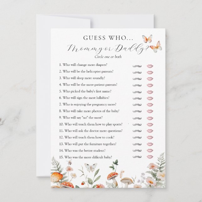 Invitación Boho Baby Shower Mommy o Daddy Game Card (Anverso)