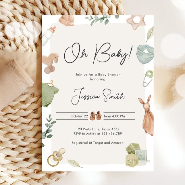 Invitación Boho Baby Shower Oh Baby Boy Rústica (Subido por el creador)