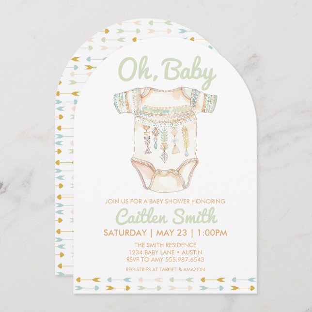 Invitación Boho Baby Shower Oh Baby Invitation (Anverso / Reverso)