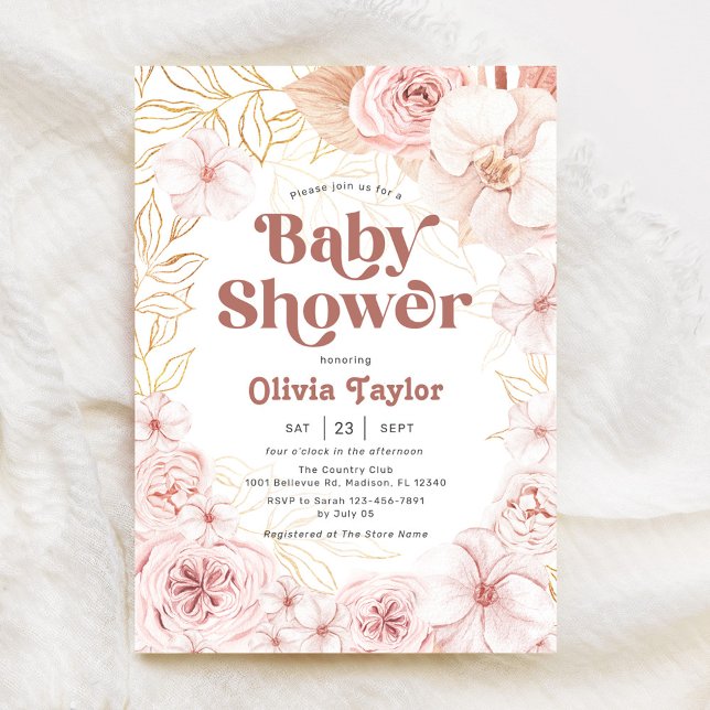 Invitación Boho Baby Shower Rubor Pink Floral (Subido por el creador)