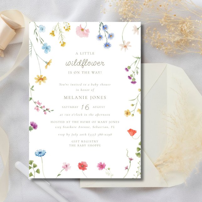 Invitación Boho Baby Shower, un pequeño Chica de flores silve (A Little Wildflower Girl Boho Baby Shower Invitation)