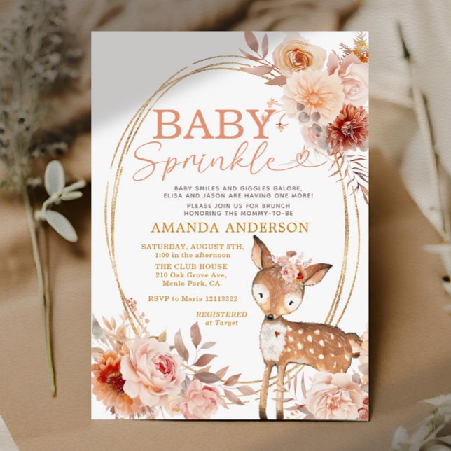 Invitación Boho Baby Sprinkle Little Deer Floral Baby Shower (Subido por el creador)