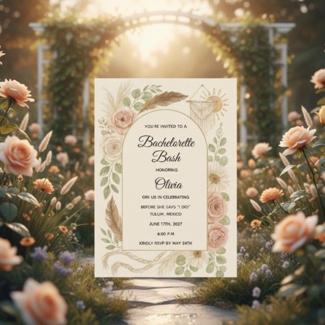 Invitación Boho Bachelorette Bash Invitation | Neutral Floral (Subido por el creador)
