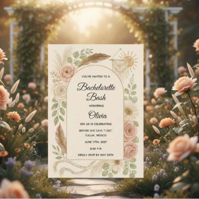 Invitación Boho Bachelorette Bash Invitation | Neutral Floral (Subido por el creador)