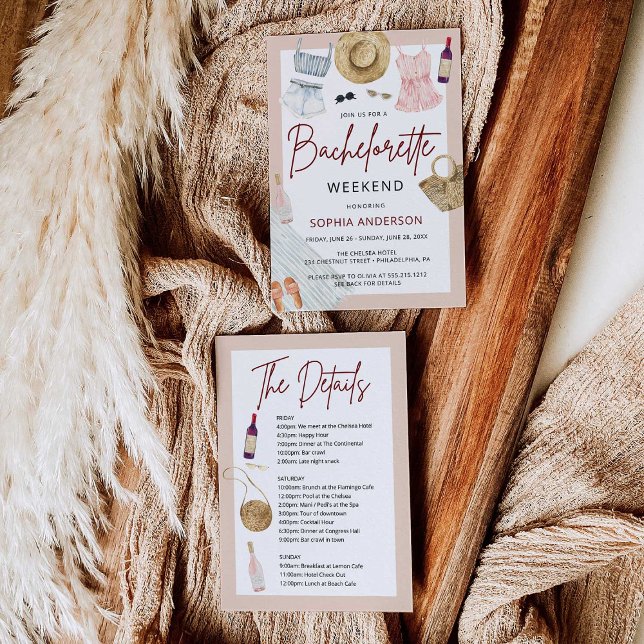 Invitación Boho Bachelorette Winery Itinerario Fin de Semana (Subido por el creador)