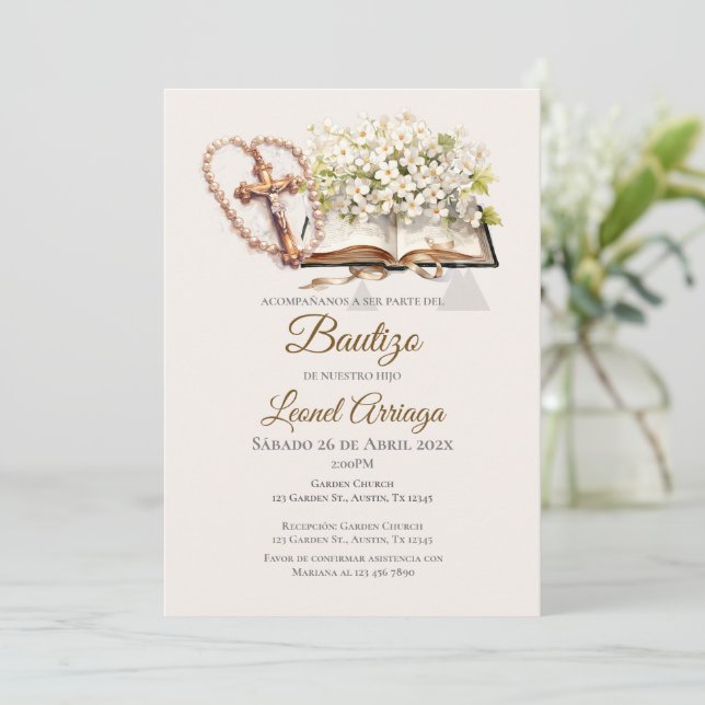 Invitación  Boho Baptism  (Anverso de pie)