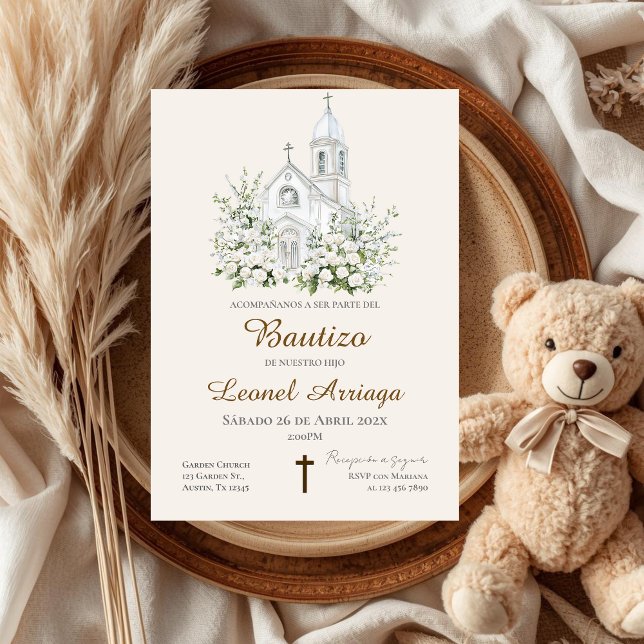 Invitación Boho Baptism in Spanish with church (Subido por el creador)