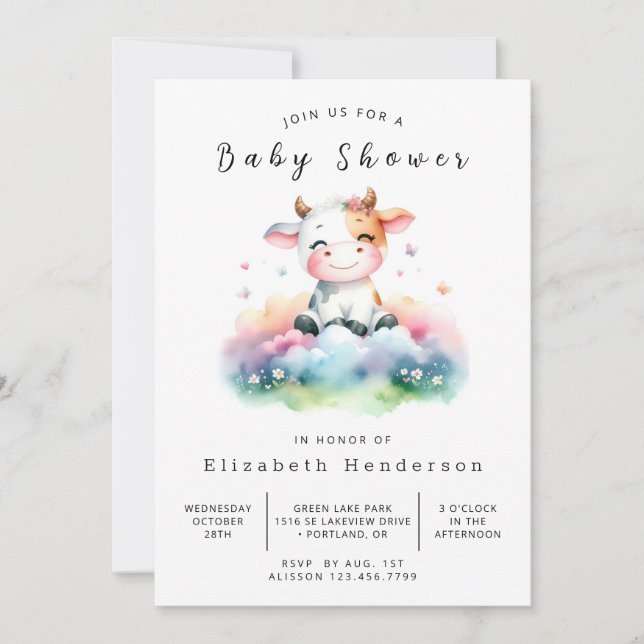 Invitación Boho Barn Calf Cow Baby Shower (Anverso)