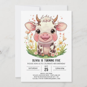 Invitación Boho Barnyard Pink Cow Cumpleaños