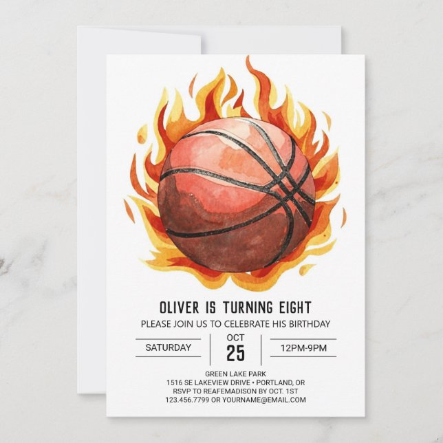 Invitación Boho Básquetbol Imprimible caprichoso Cumpleaños (Anverso)