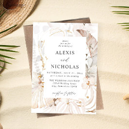 Invitación Boho Beach Tropical Beige Floral Boda