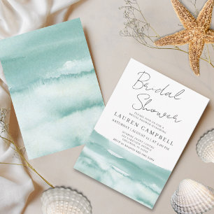 Invitación Boho Beach Watercolor Verde azulada Blue Bridal Sh
