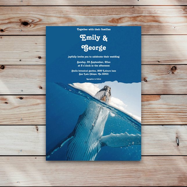Invitación Boho Beach Wedding de la Marina en el océano azul  (Subido por el creador)