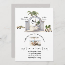 Invitación Boho Beach Wedding de palmeras costeras de época