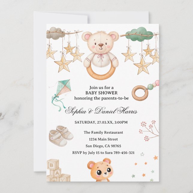 Invitación Boho Bear Baby Shower (Anverso)