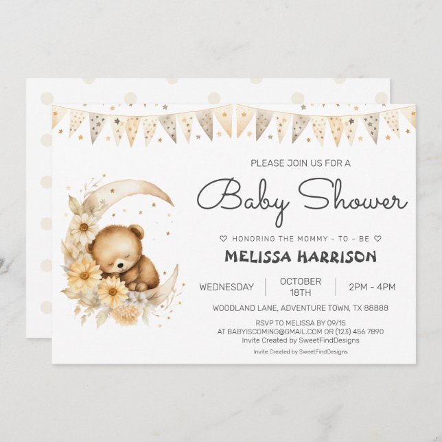 Invitación Boho Bear Baby Shower (Anverso / Reverso)