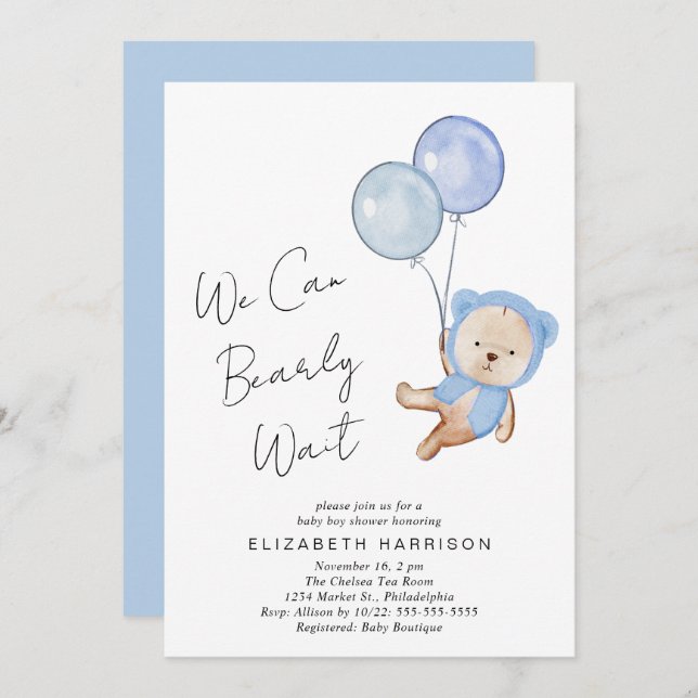Invitación Boho Bear Bearly Wait Baby Shower (Anverso / Reverso)
