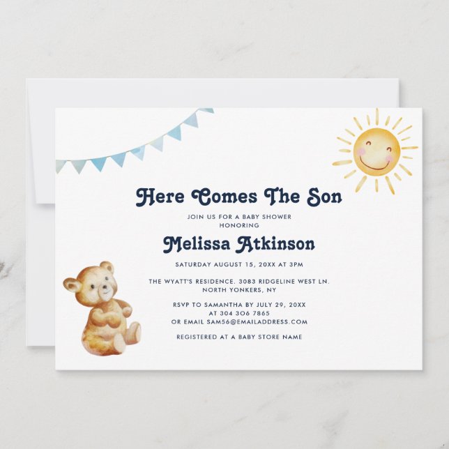 Invitación Boho Bear Boy Baby Shower (Anverso)