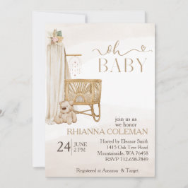 Invitación boho Bear pampas césped ducha de bebé florida
