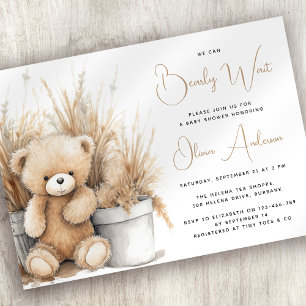 Invitación Boho Bear Pampas Grass Bearly Wait Baby Shower