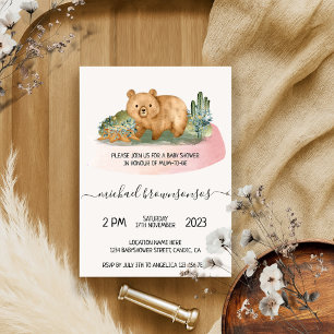 Invitación Boho Bear Watercolor Mommy Baby Shower Boy