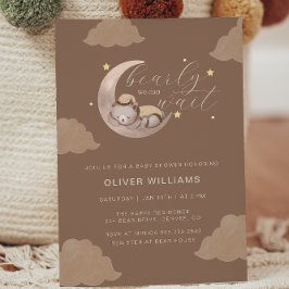 Invitación Boho Bearly Wait Cub Brown Moon Star Baby Shower