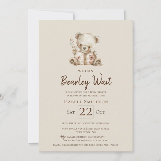 Invitación Boho Bearly Wait Storybook Bear Baby Shower (Anverso)