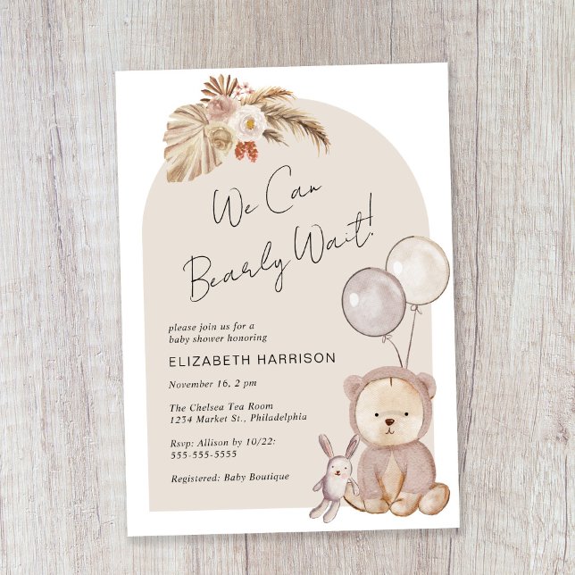 Invitación Boho Bearly Wait Teddy Bear Baby Shower (Subido por el creador)