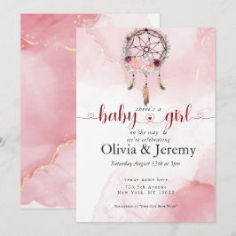 Invitación BOHO Bebé Niña Rosa Sueño Catcher Agua Lavado